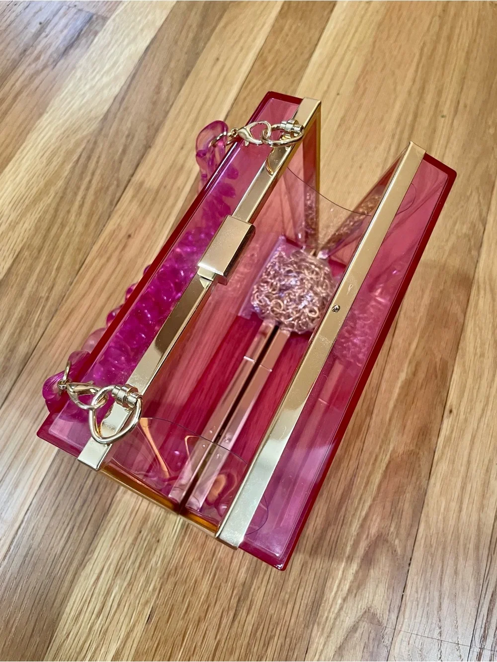 Pink Clear Acrylic Top-Handle Bag with Chunky Chain